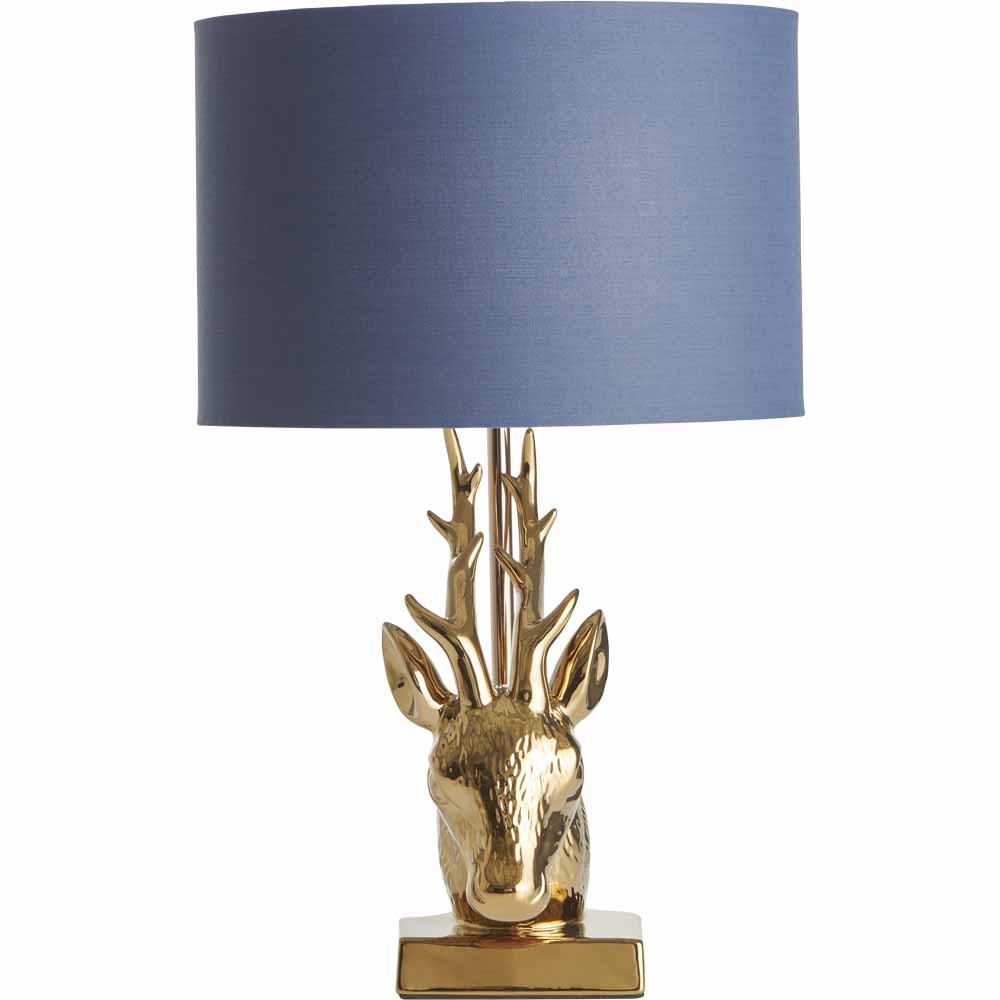 Wilko Brass and Navy Stag Head Table Lamp Image 3