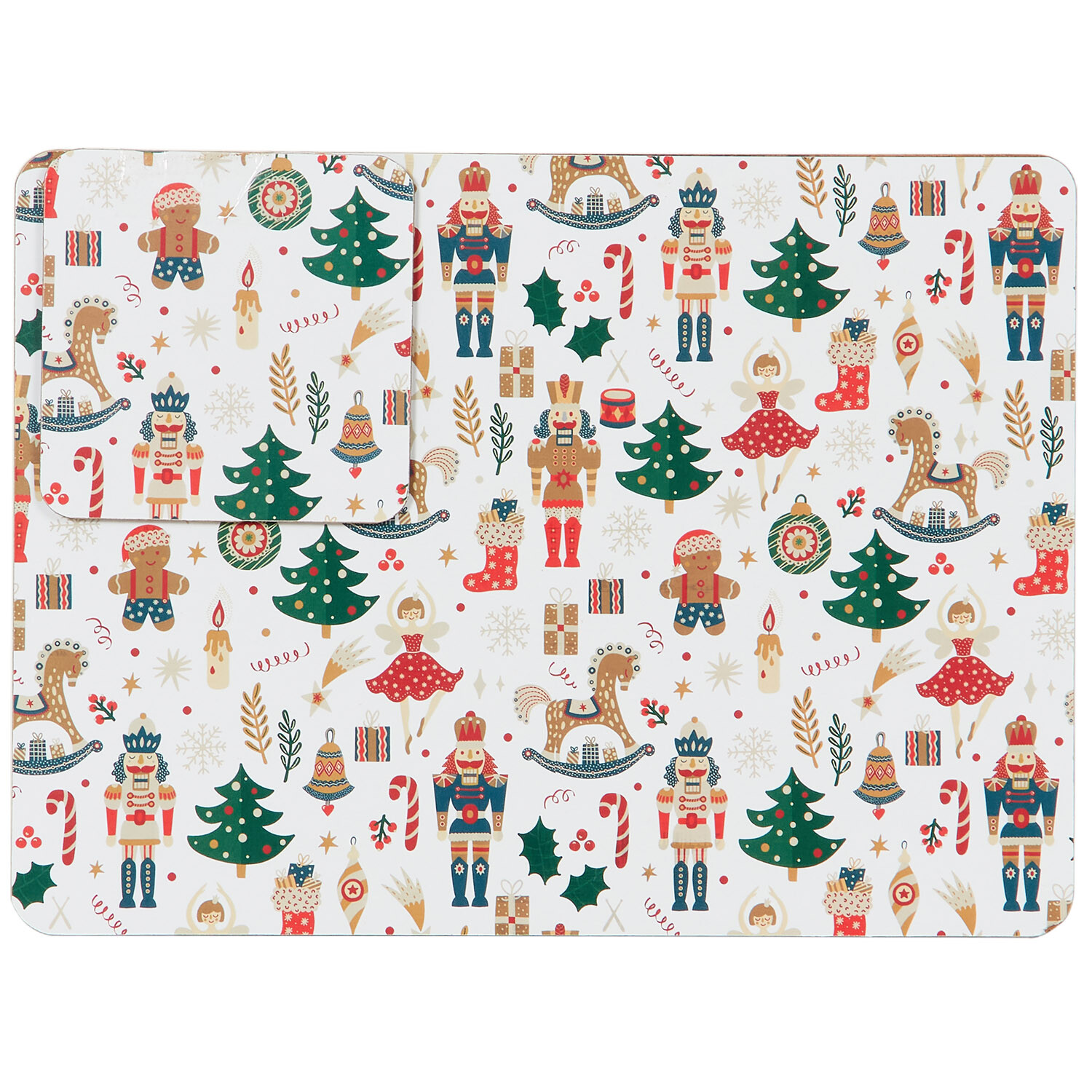 Pack of 4 Xmas Cork Back Placemats and Coasters - Multicolour Image 1