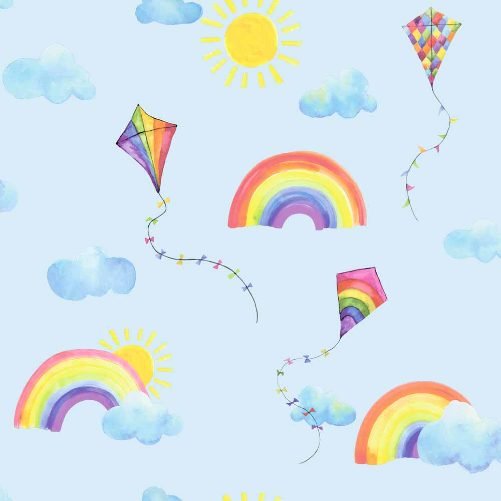 Rainbows & Flying Kites Blue Wallpaper Image 1