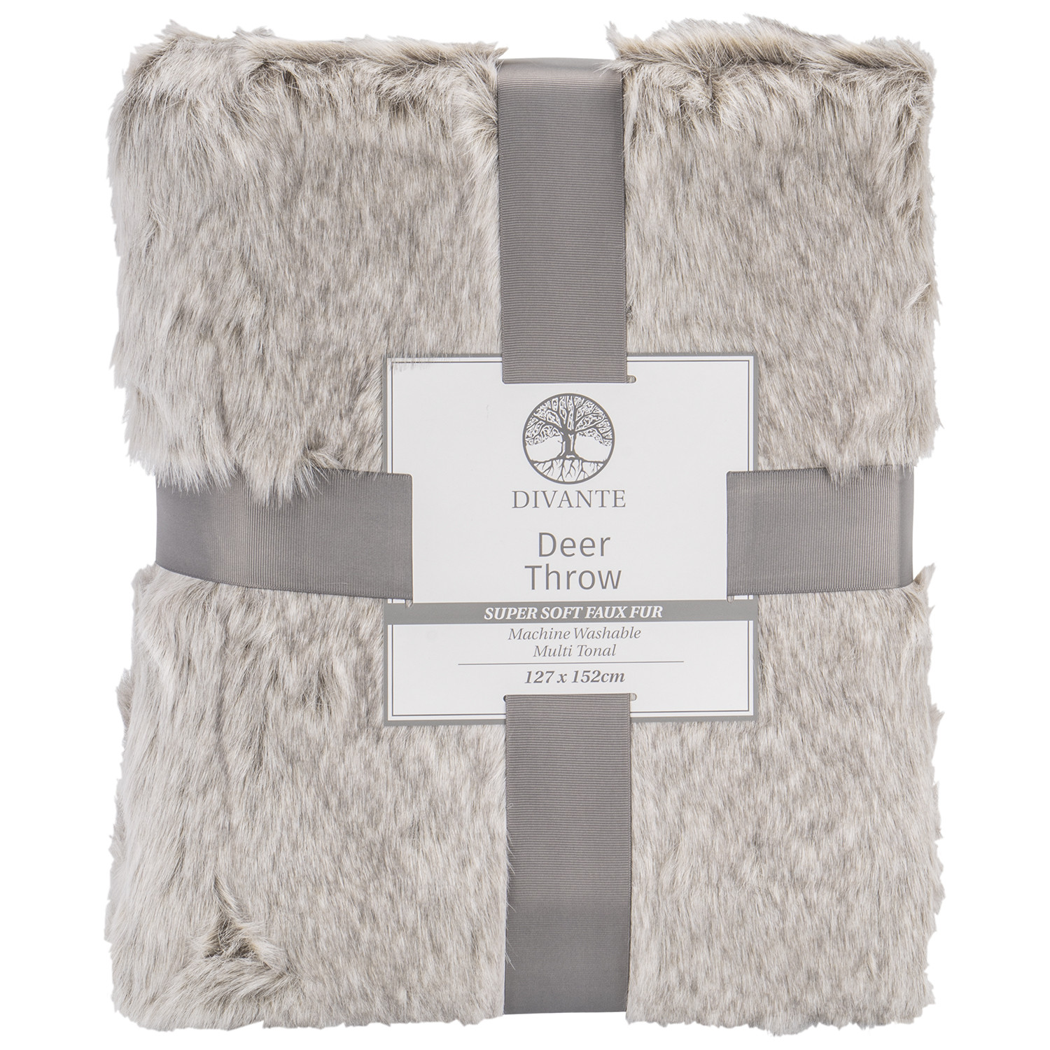 Deer Faux Fur Throw - Grey Image 1