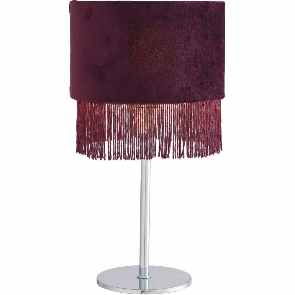 Wilko Plum Fringed Velvet Table Lamp Image 4