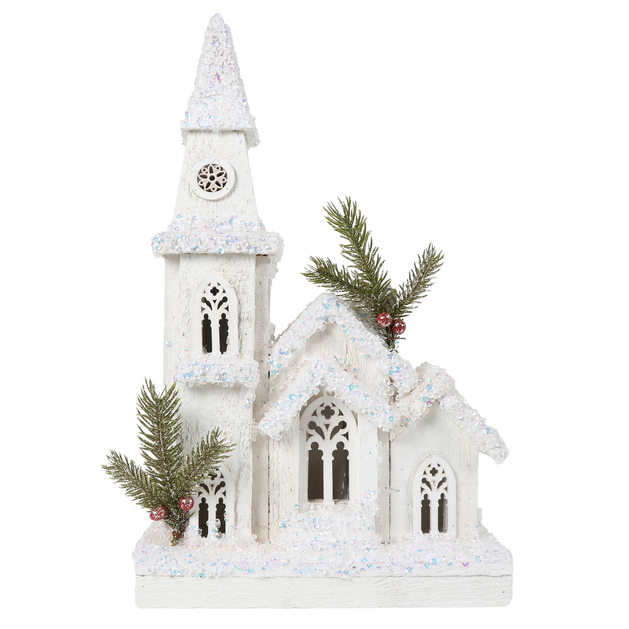 LED Wooden Glittery Christmas Church - White Image 1