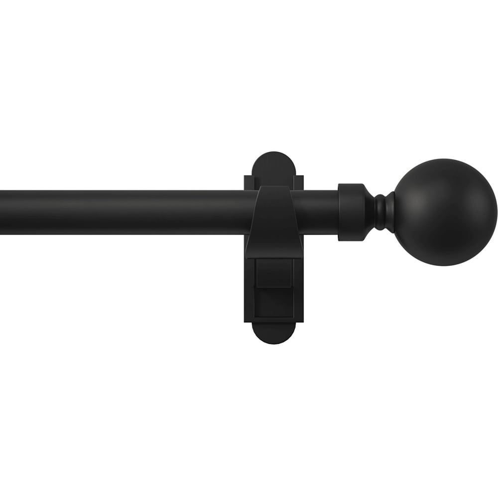 Rothley 125-216cm Matt Black Extendable Solid Orb Finials Curtain Pole Image 1