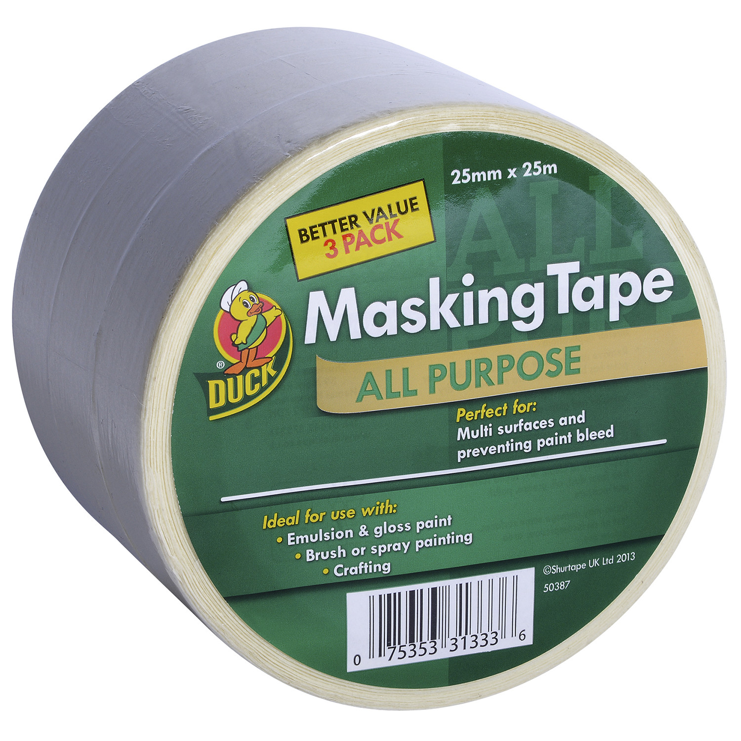 Duck 25mm x 25m All Purpose Masking Tape 3 Pack Image 2