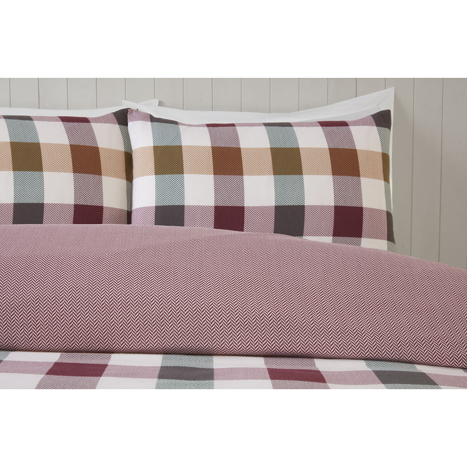 Skye Check Duvet Set - Burgundy / Superking Image 3