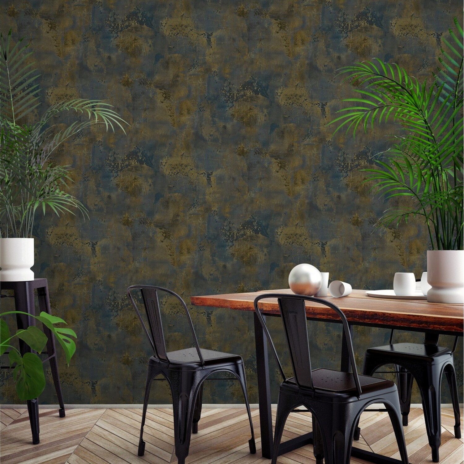 Galvanised Navy Wallpaper - Navy Image 3