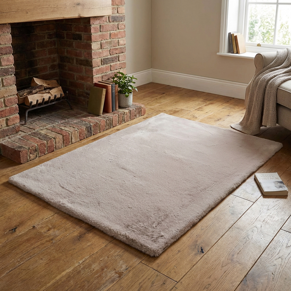 Lux Rabbit Faux Fur Rug - Taupe Image 5