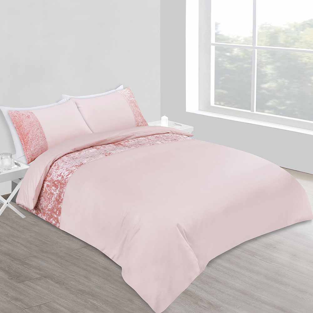 Wilko Easy Care Pink Crushed Velvet Effect King Size Duvet Set Wilko