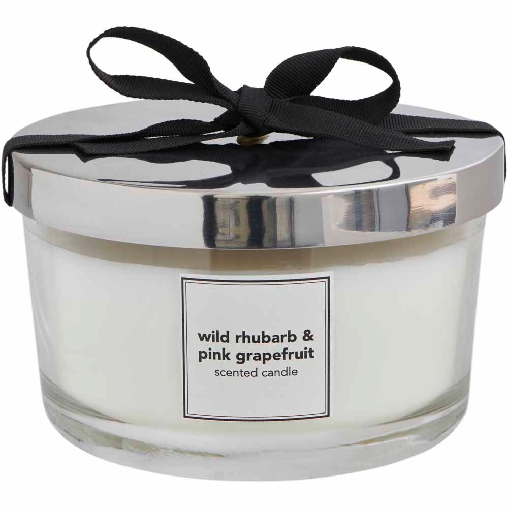 Wilko Wild Rhubarb and Pink Grapefruit Premium 3 Wick Scented Candle Image 1