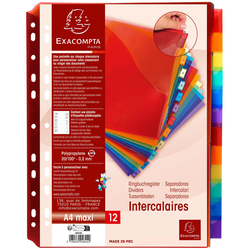 Exacompta A4 Maxi 12 Section Assorted Colour Polypropylene Divider 10 Pack Image 8