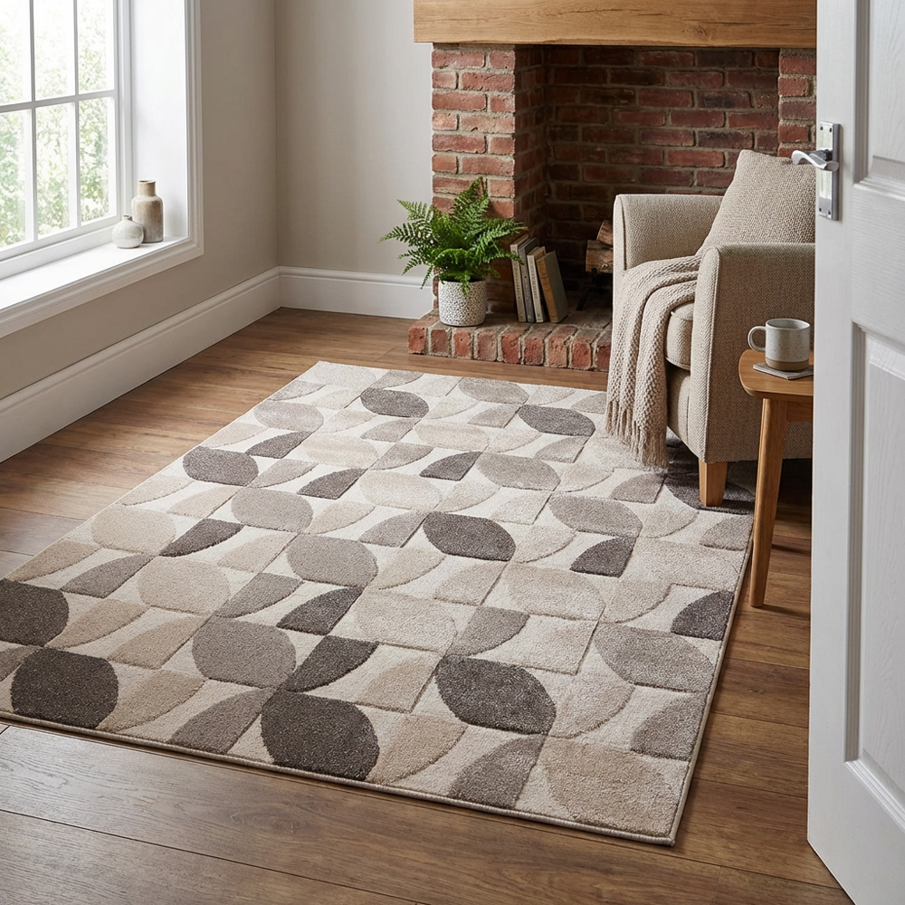 Vera Leaf Pattern Rug - Neutral / 120cm Image 2