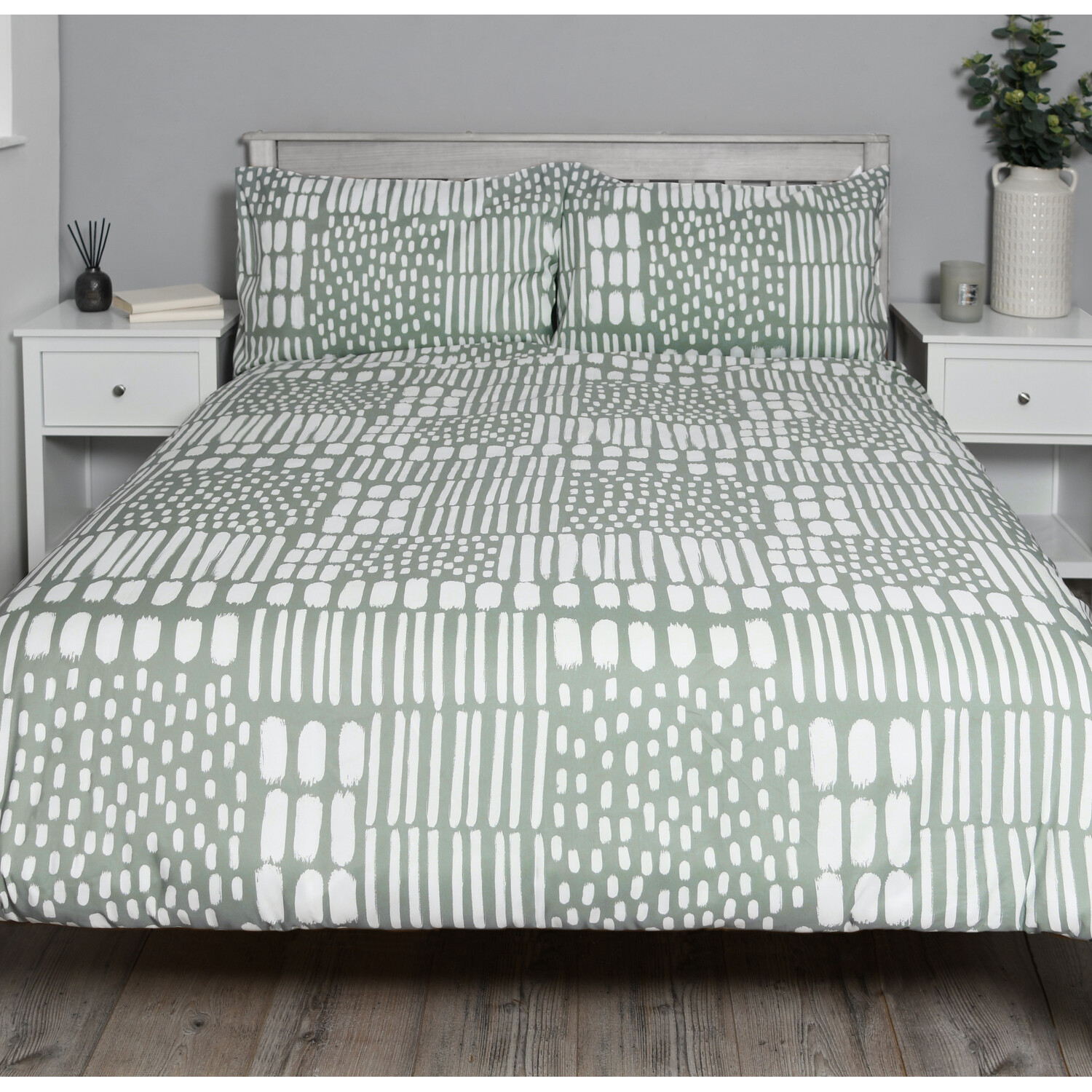 My Home Double Sage Kailani Duvet Cover and Pillowcase Set Image 1
