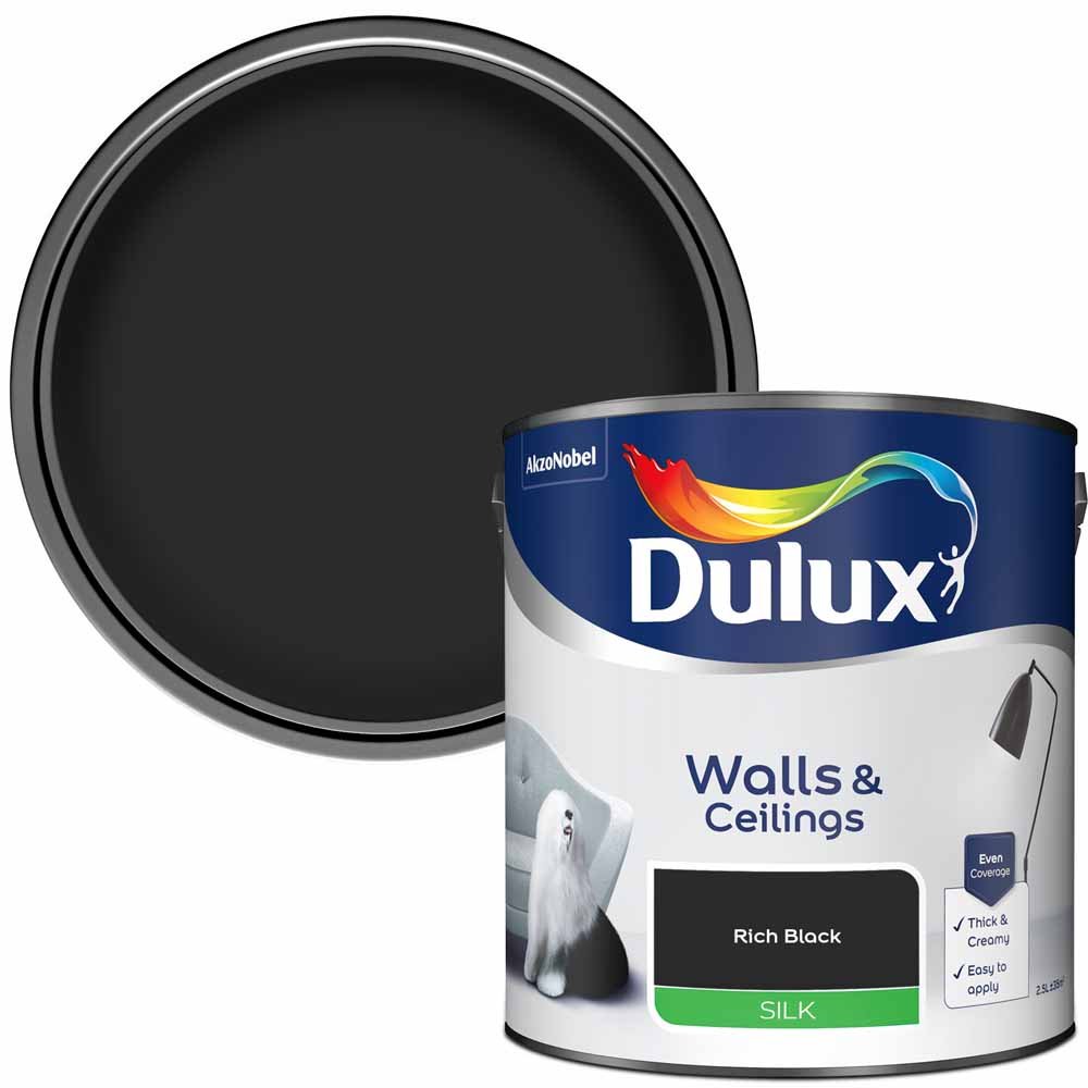 Dulux Walls & Ceilings Rich Black Silk Emulsion Paint 2.5L Image 1