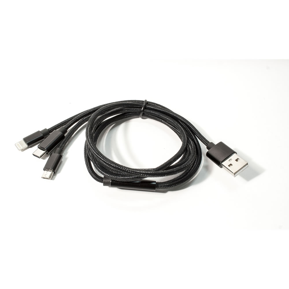 Wilko 1.2m Braided 3 Way Multi USB Cable Image 7