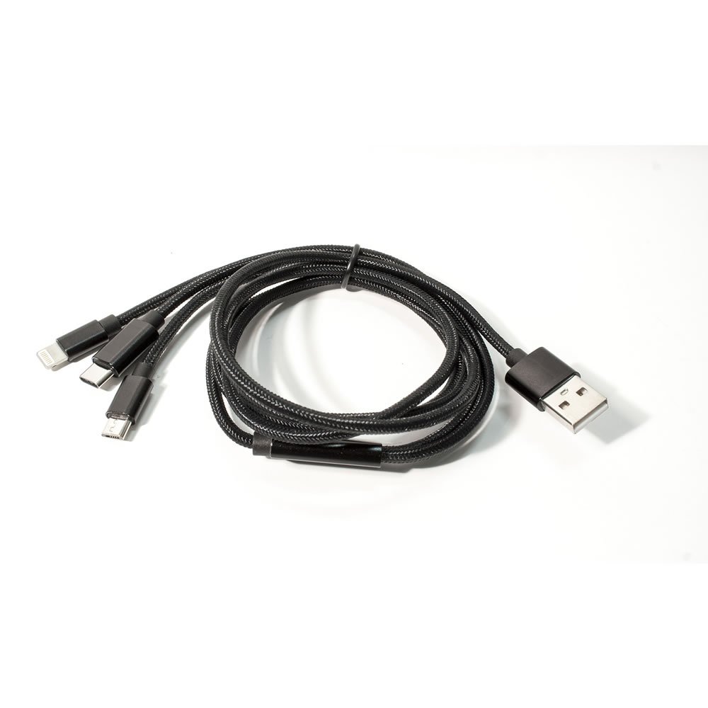 Wilko 1.2m Braided 3 Way Multi USB Cable Wilko