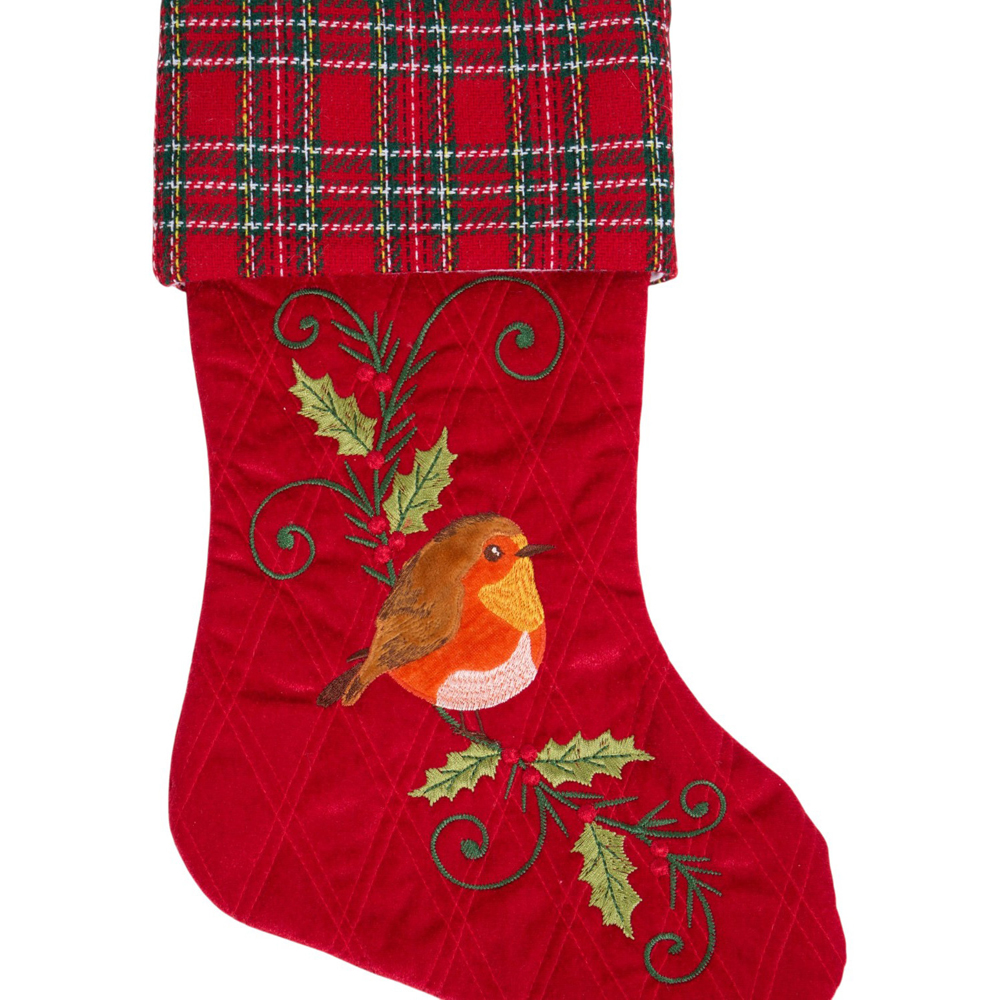 Tartan Robin Stocking Red Image 4