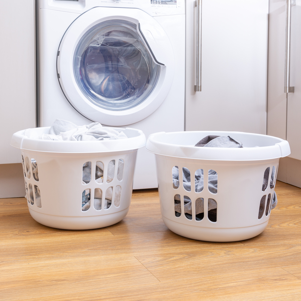 2 x Wham Casa Plastic Round Laundry Basket Ice Wht Image 2