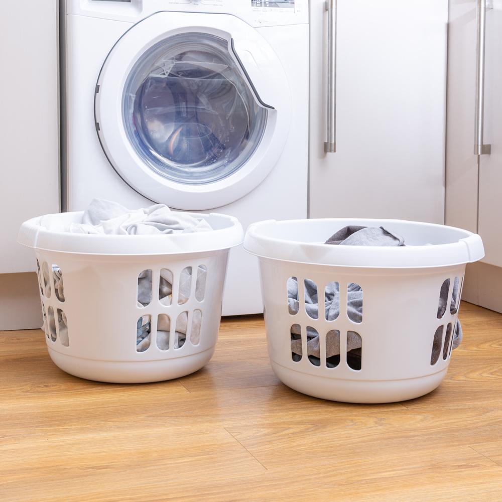 Wham Casa Ice White Plastic Round Laundry Basket 2 Pack Image 2