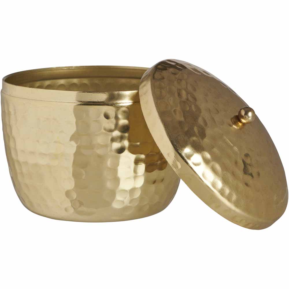 Wilko Hammered Brass Candle with Lid Image 2