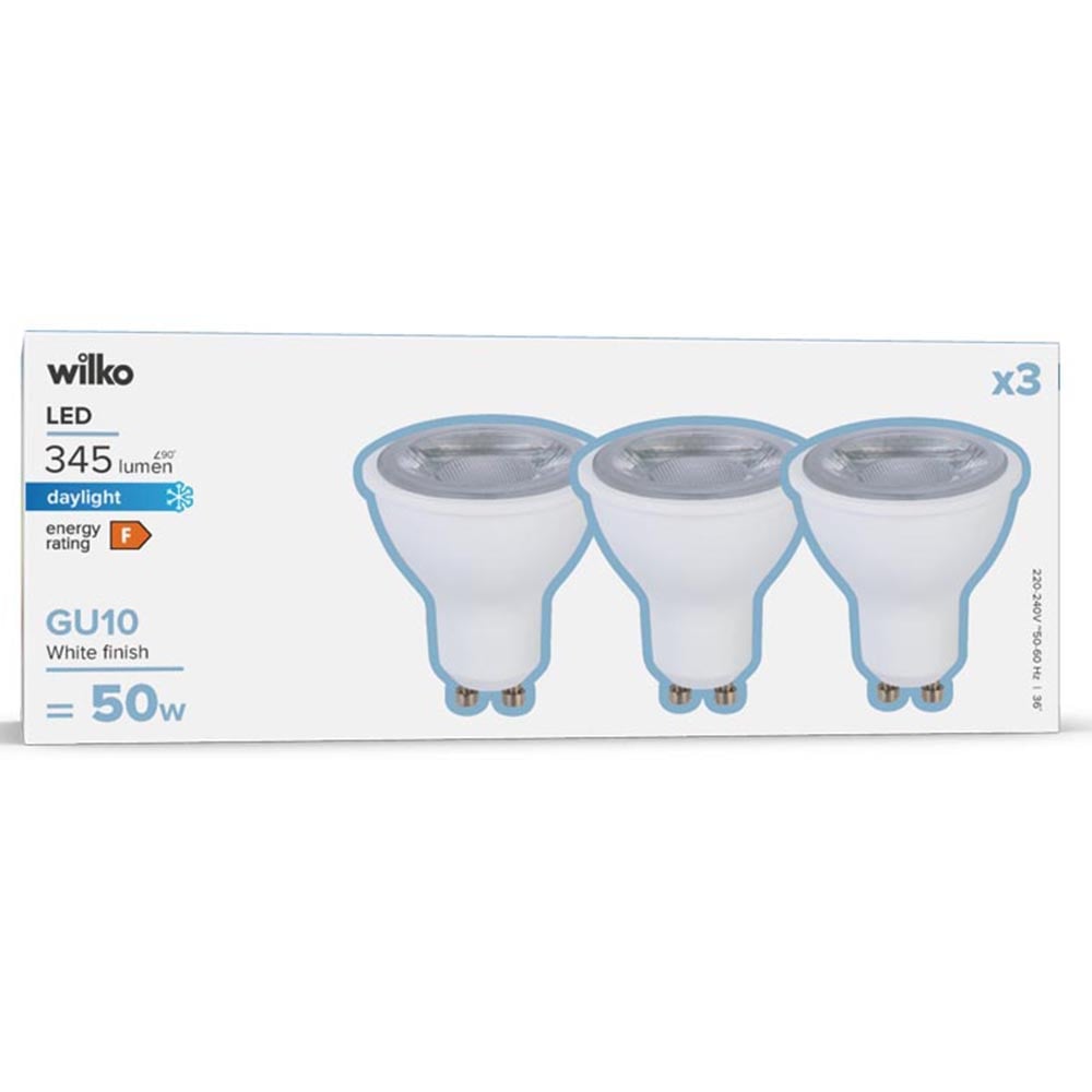 Wilko 3 Pack GU10 LED 345 Lumens Daylight Spotlight Bulb Image 1