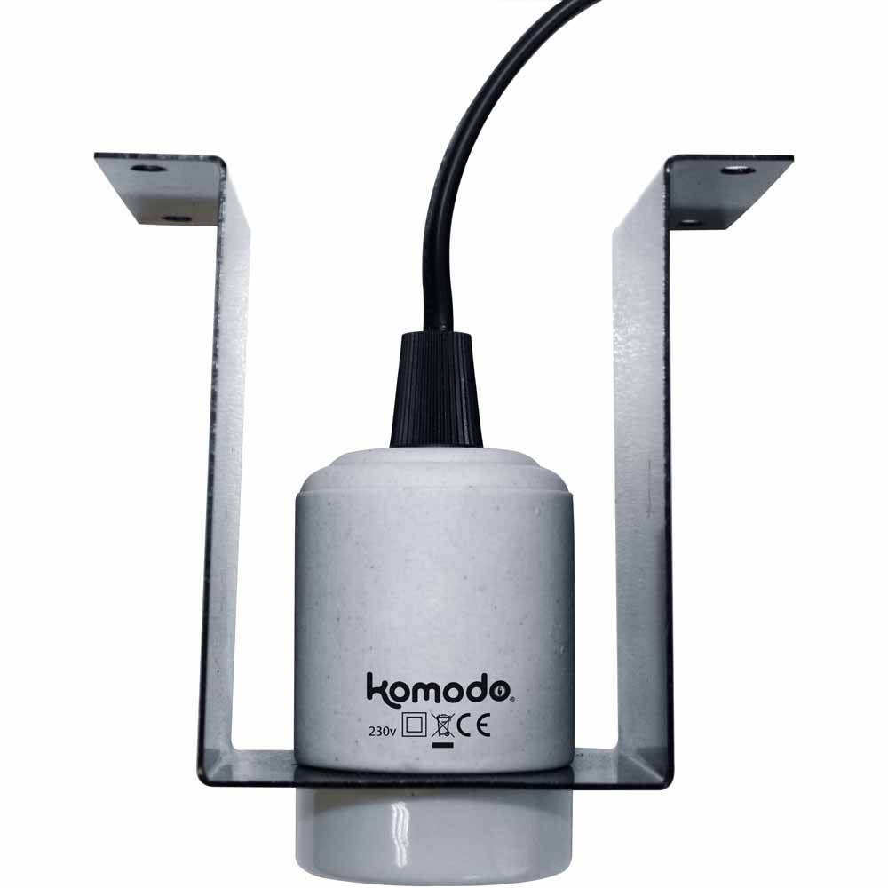 Komodo Ceramic ES Lamp Fixture & Mounting Bracket  - wilko Execute secure installation of heat or light sources within a reptile's environment simple and safe with this Komodo Ceramic ES Lamp Fixture and Mounting Bracket. Both fixture and bracket are easily mountable. The heat resistant ceramic lamp fixture is suitable for various enclosures and use with most E27 screw cap heat and light sources up to 200W. Komodo Ceramic ES Lamp Fixture & Mounting Bracket