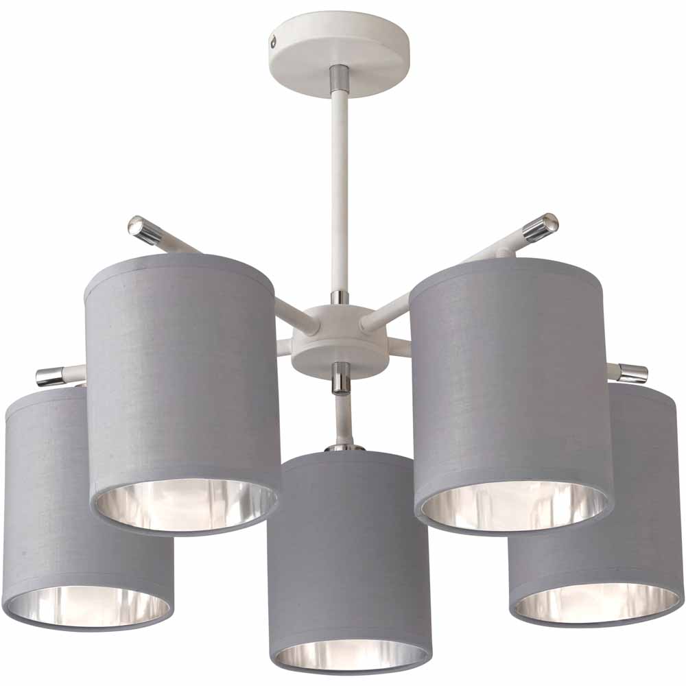 Naomi White and Chrome 5 Light Ceiling Fitting Image