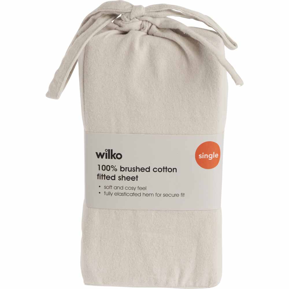 Wilko Single Silver Brushed Cotton Fitted Bed Sheet Image 2