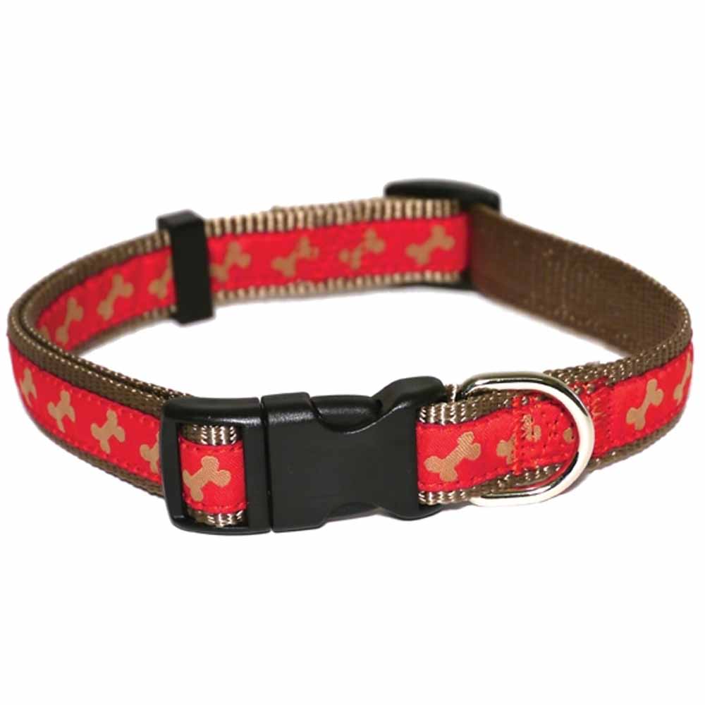 Rosewood Dog Collar Red and Beige Bone 14-20in Image