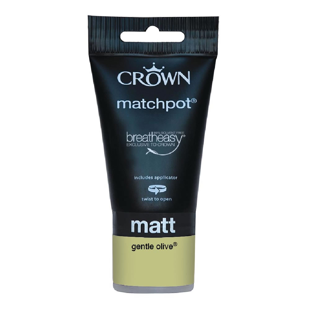Crown Gentle Olive Matt Emulsion Paint Tester Pot 40ml Image 1