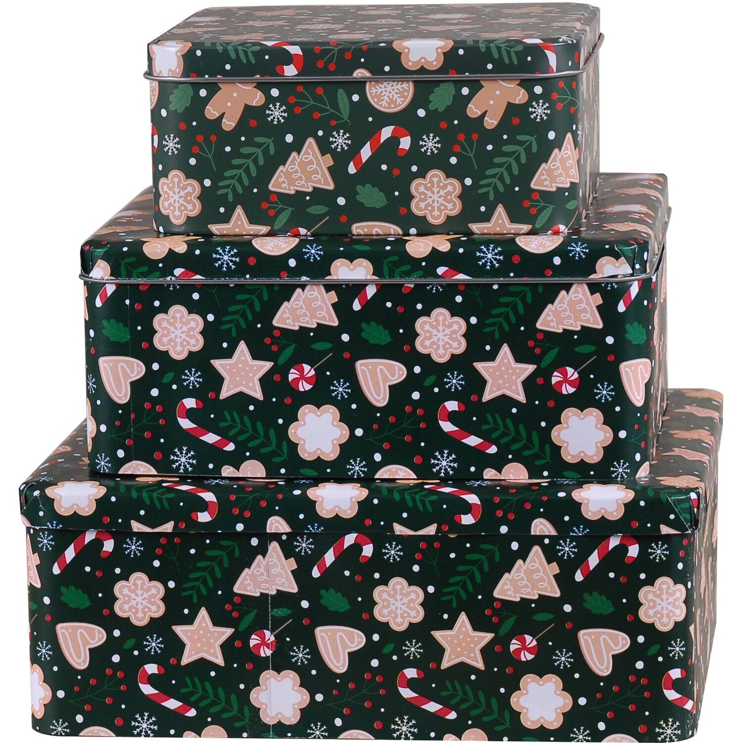 Set of 3 Gingerbread Candy Cane Cake Tins Multicolour Image 1