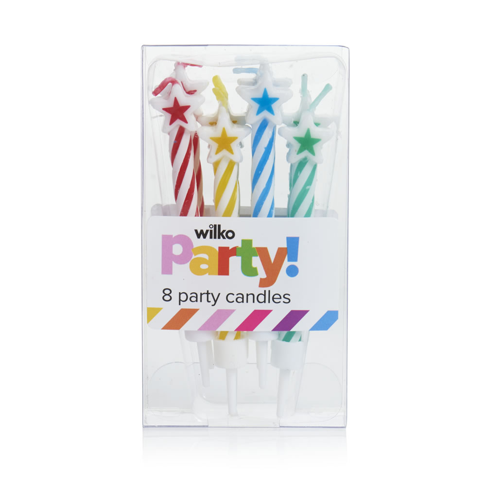 Wilko Party Star Topped Birthday Cake Candles 8 pack Image