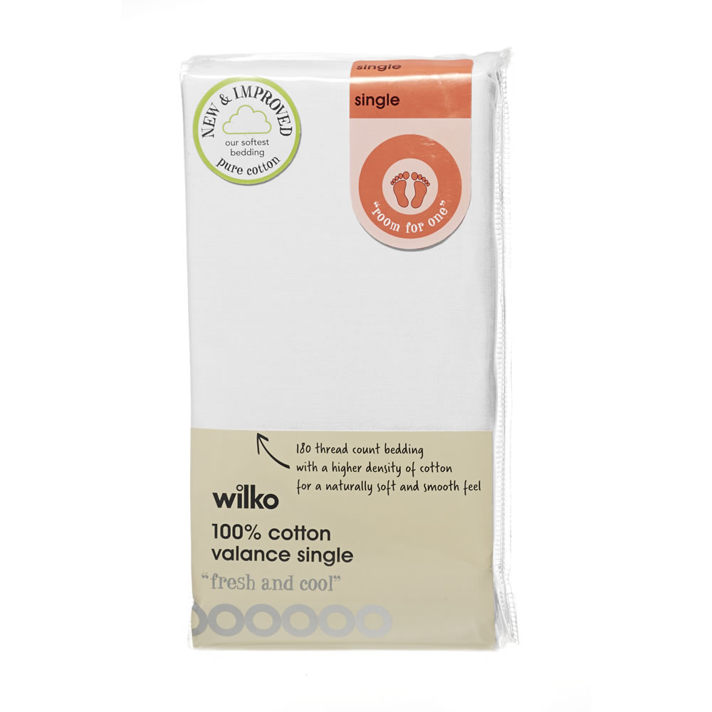 Wilko Single White Cotton Valance Sheet Image 1