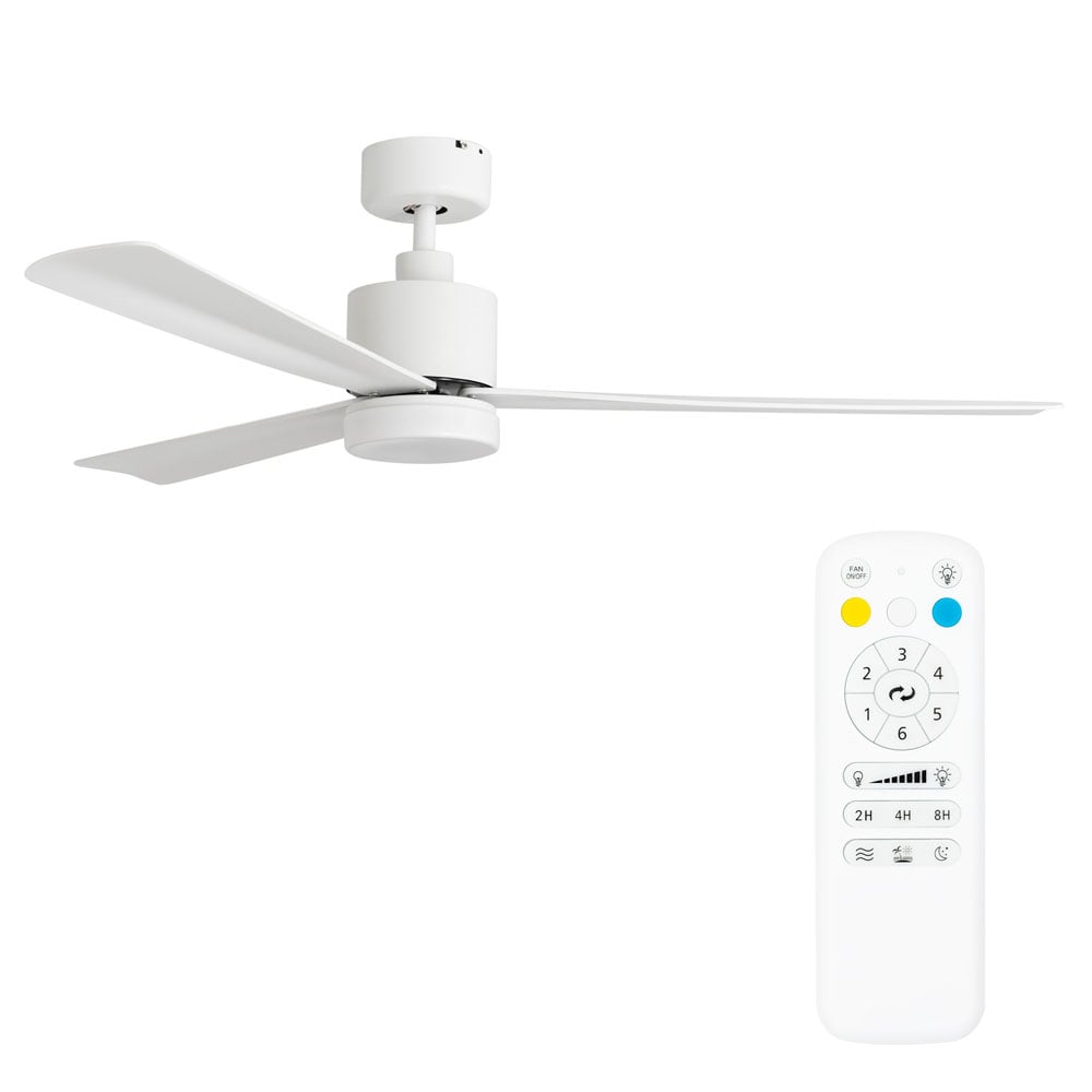 ValueLights Matt White Ceiling Fan with LED Light and Remote 52 inch Image 1