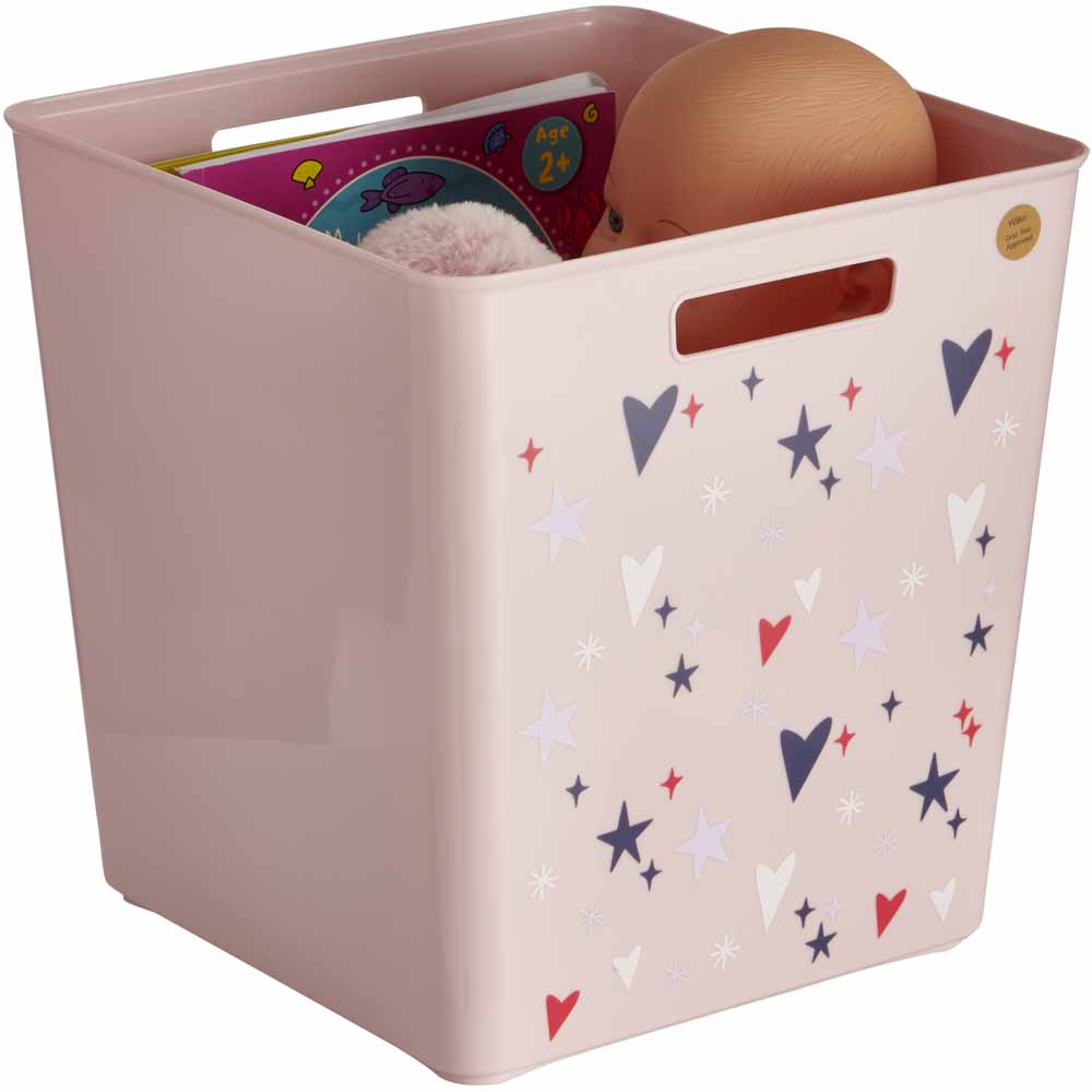 Wilko 30 x 30cm Hearts and Stars Plastic Cube Storage Box Image 2