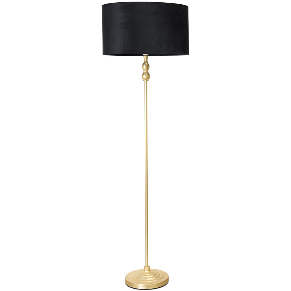 ValueLights Maggie Black Velvet and Gold Drum Shade Candlestick LED Floor Lamp Image 1