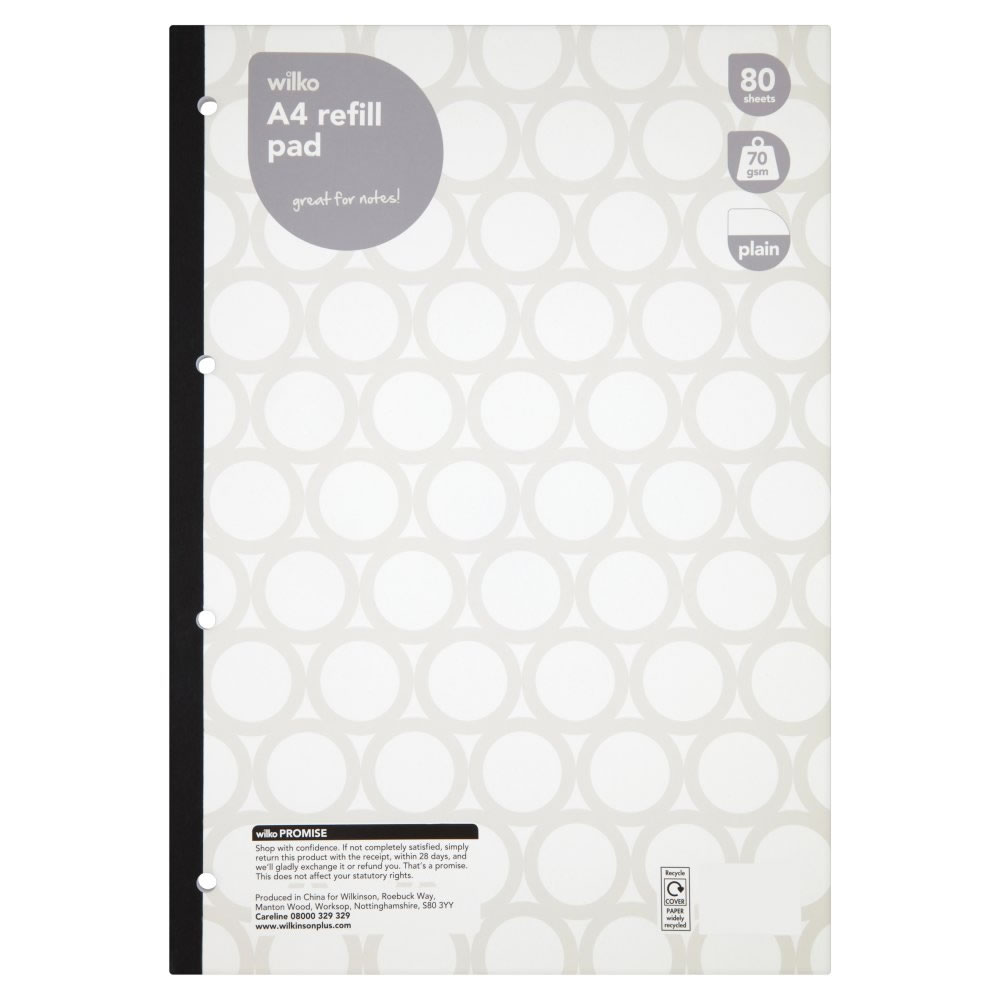 Wilko A4 Plain Refill Pad 80 Sheets 70gsm Image