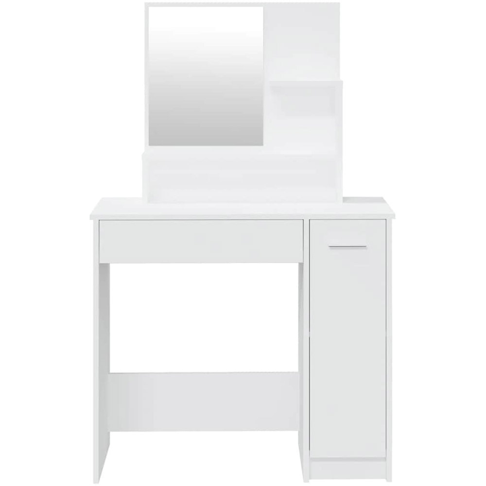 vidaXL Single Door Single Drawer White Dressing Table and Stool Set with Mirror Image 6