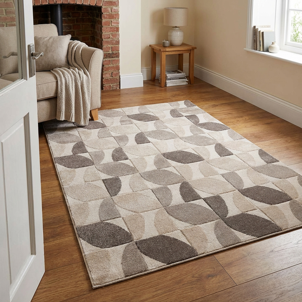 Vera Leaf Pattern Rug - Neutral / 120cm Image 3