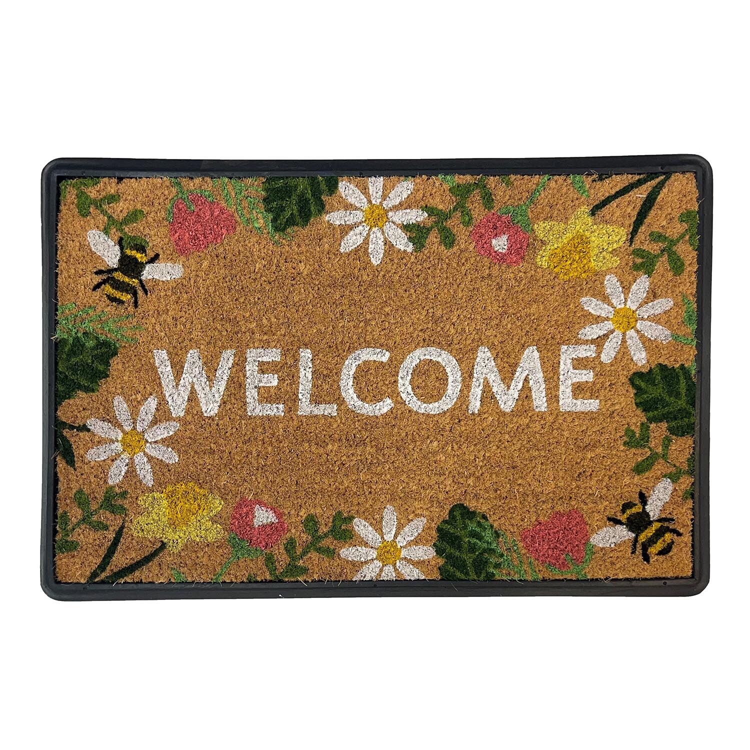 Printed Coir Tray Mat - Brown / Welcome Border Image