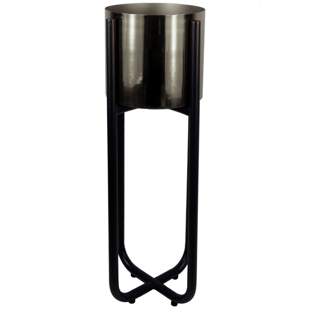 Leaf Tall Black Metal Planter Stand and Silver Planter Set 62 x 18cm Image 1