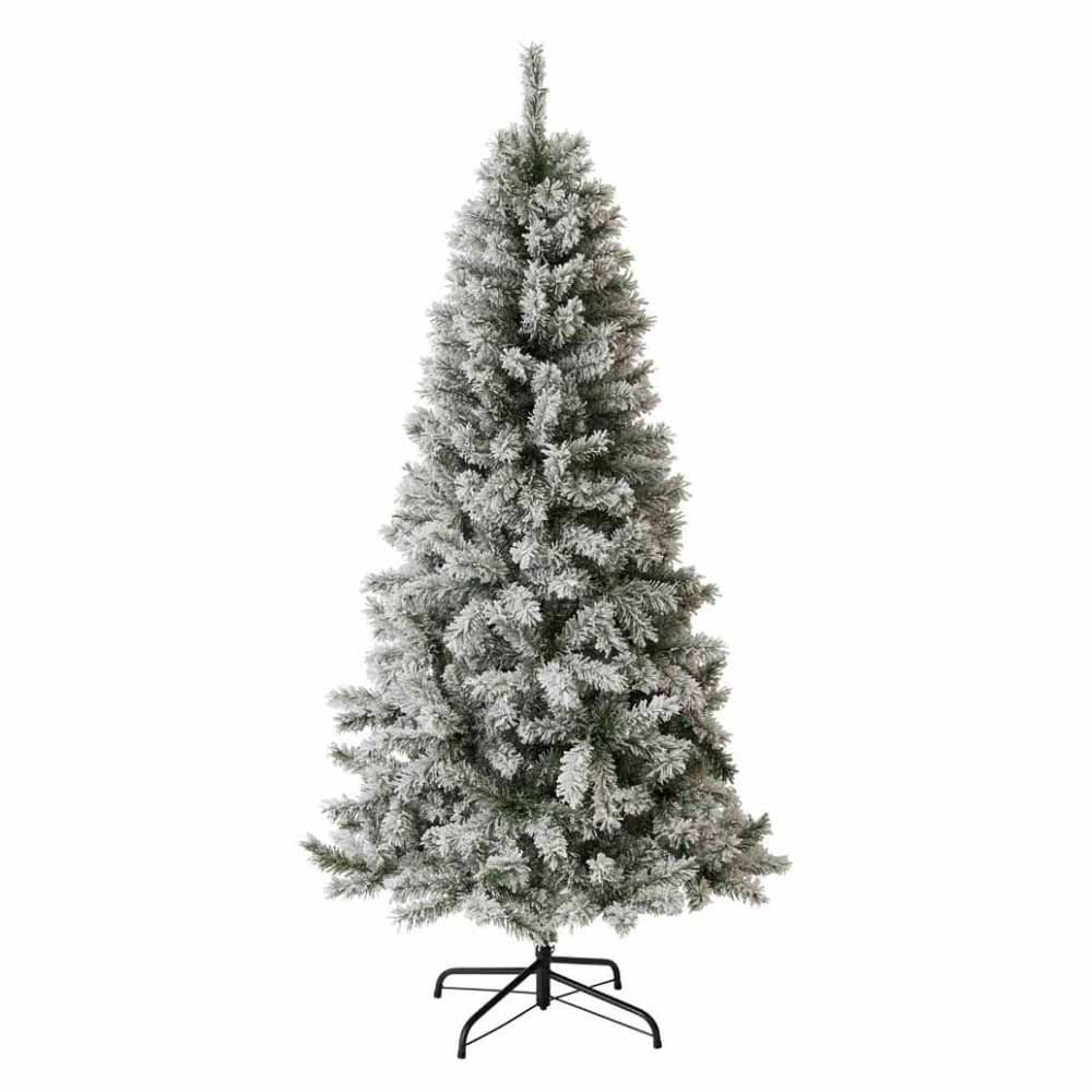 Wilko Flocked Fir Christmas Tree Green 7ft Image 1