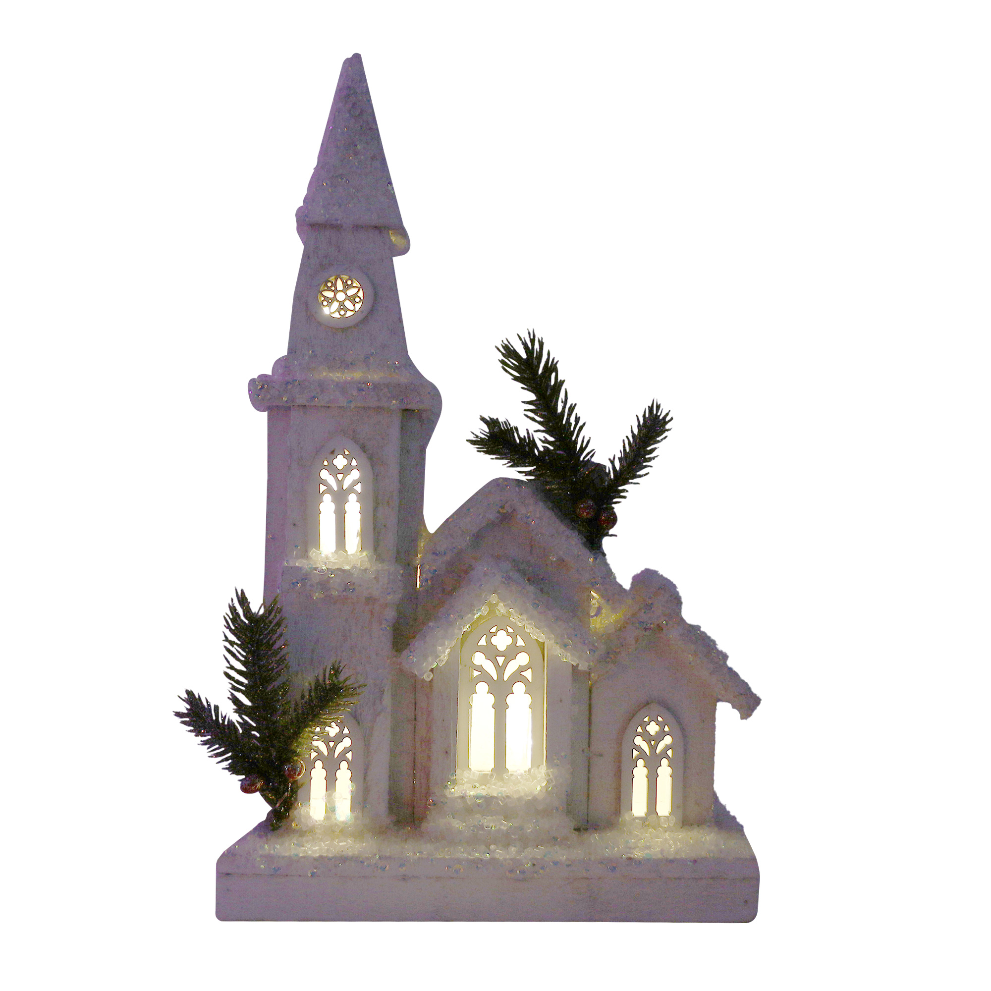 LED Wooden Glittery Christmas Church - White Image 4