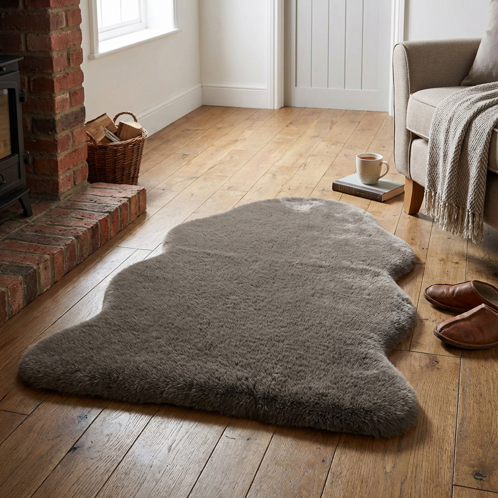 Soft Faux Fur Rug Taupe Image 4