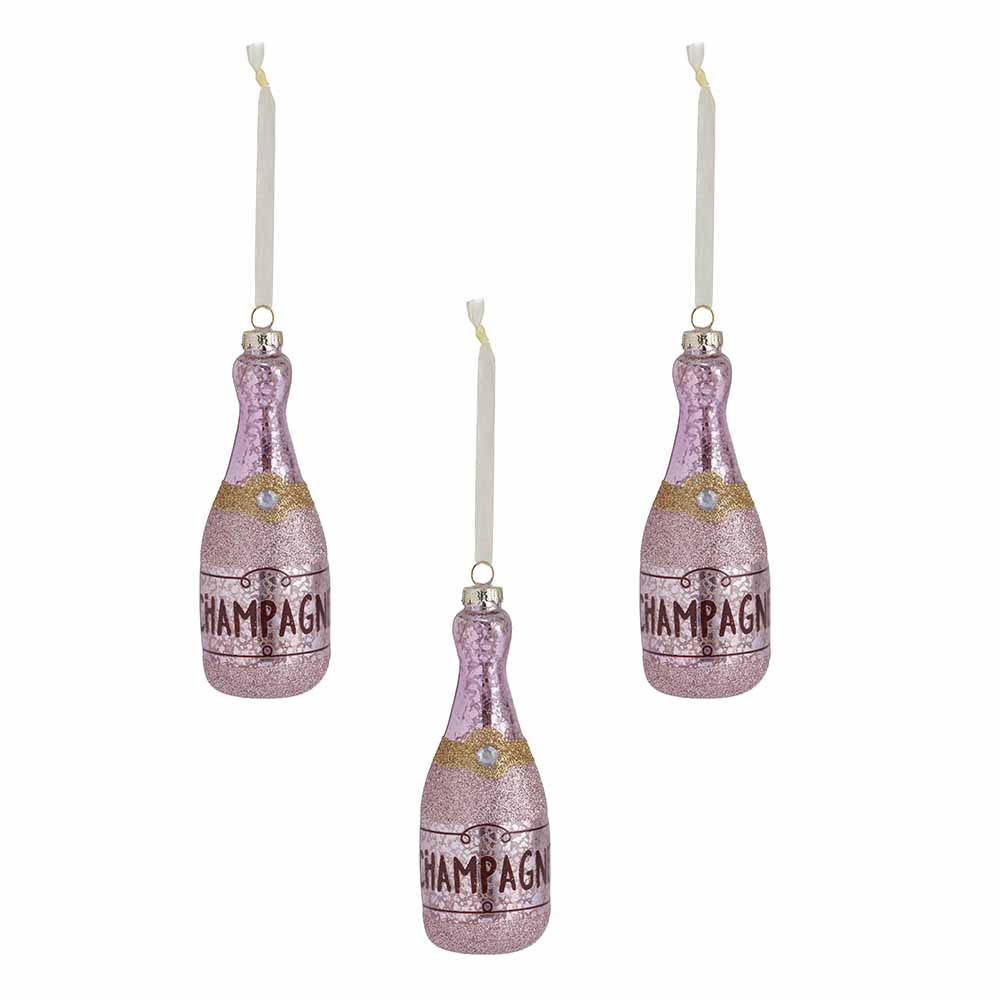 Wilko Cocktail Kisses Glass Champagne Christmas Baubles 3 Pack Image 2