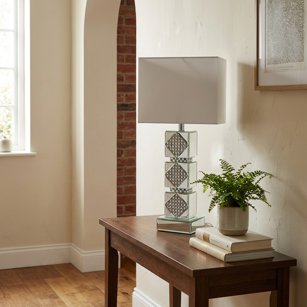 Boutique Collection Tallulah White Crystal Mirror Table Lamp Image 3