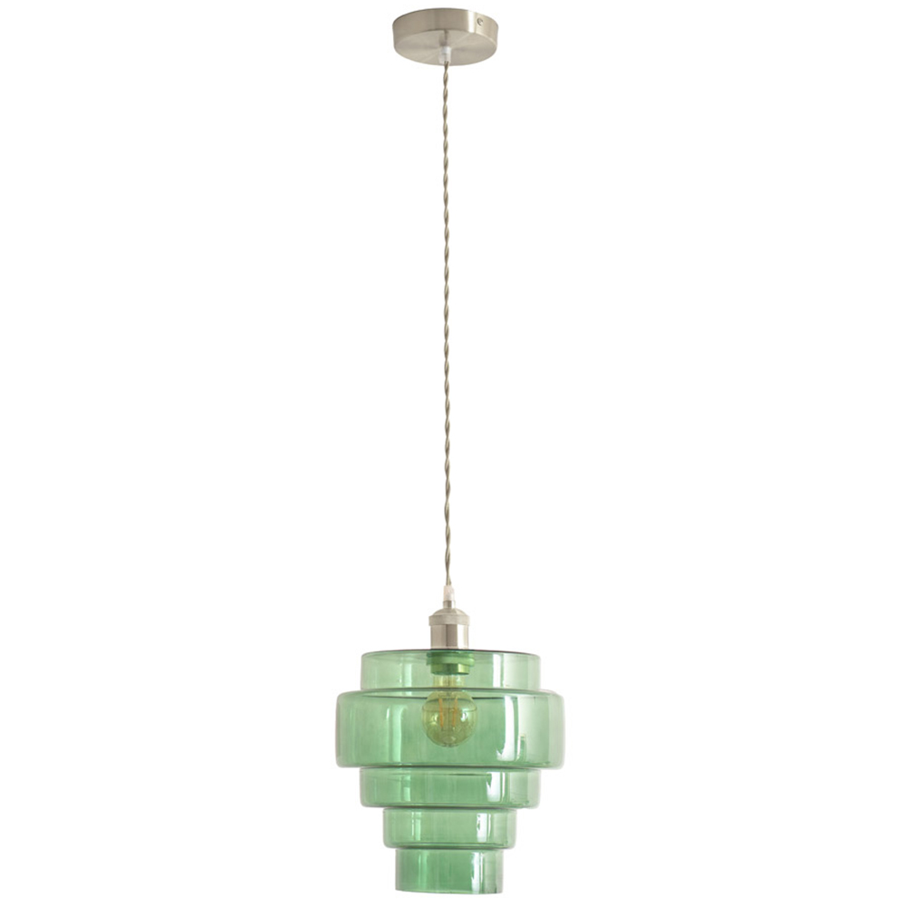 ValueLights Lane 5 Tier Green Glass Shade Brushed Chrome Single LED Ceiling Pendant Light Image 1