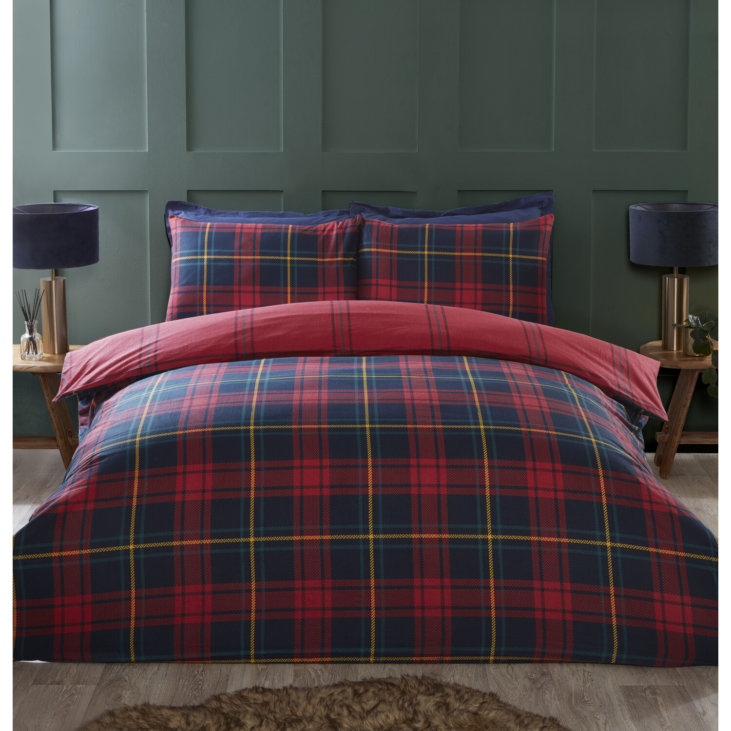 Kinsley Super King Red Tartan Duvet Set Image 1