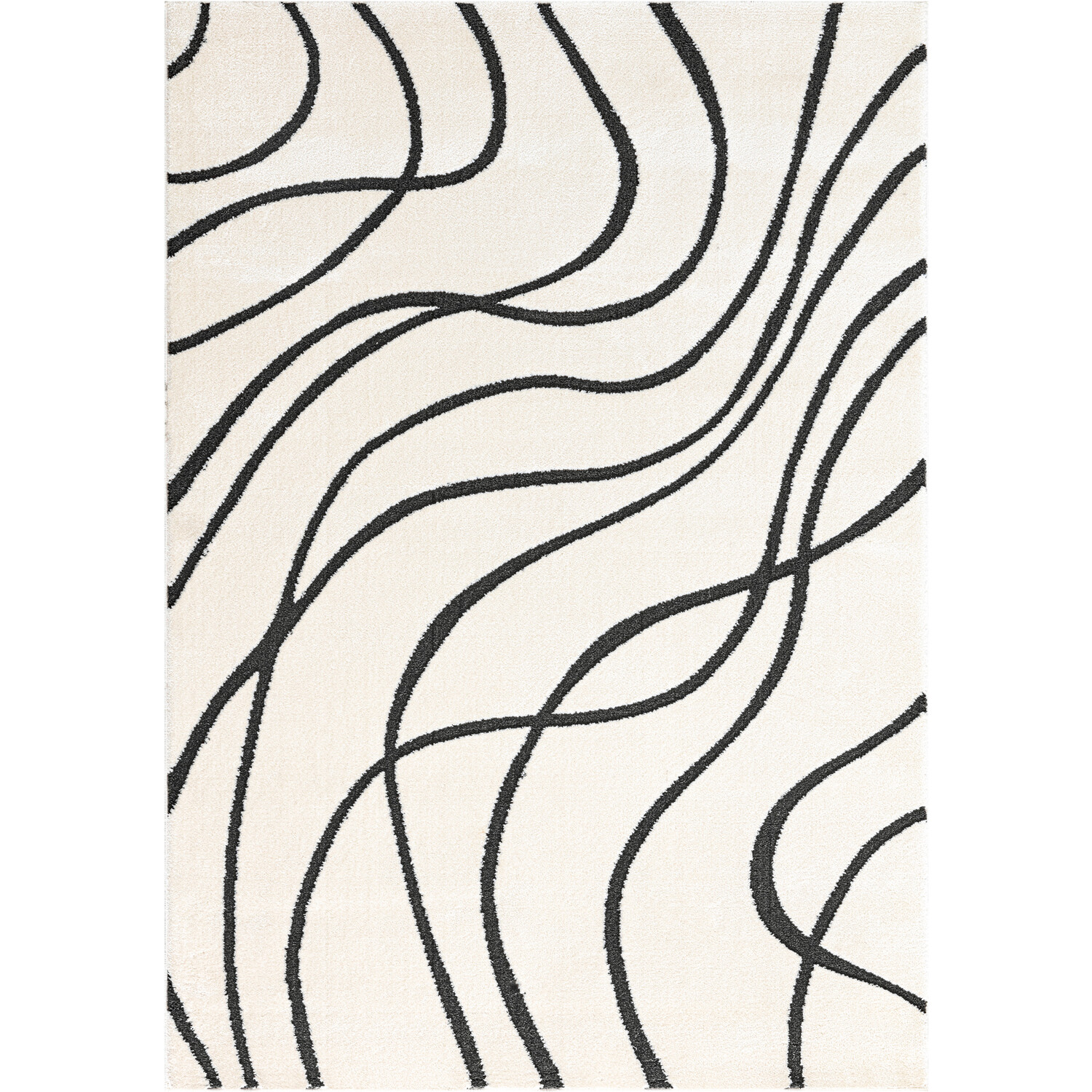 Lemonde Wavy Abstract Rug - Black and White / 160cm Image 1