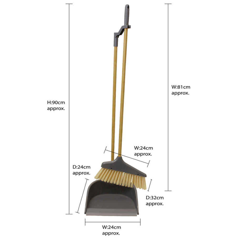 JVL Bamboo Tall Dustpan and Brush Set Image 8