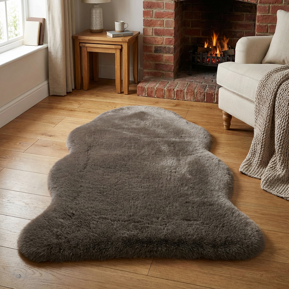 Soft Faux Fur Rug Taupe Image 6